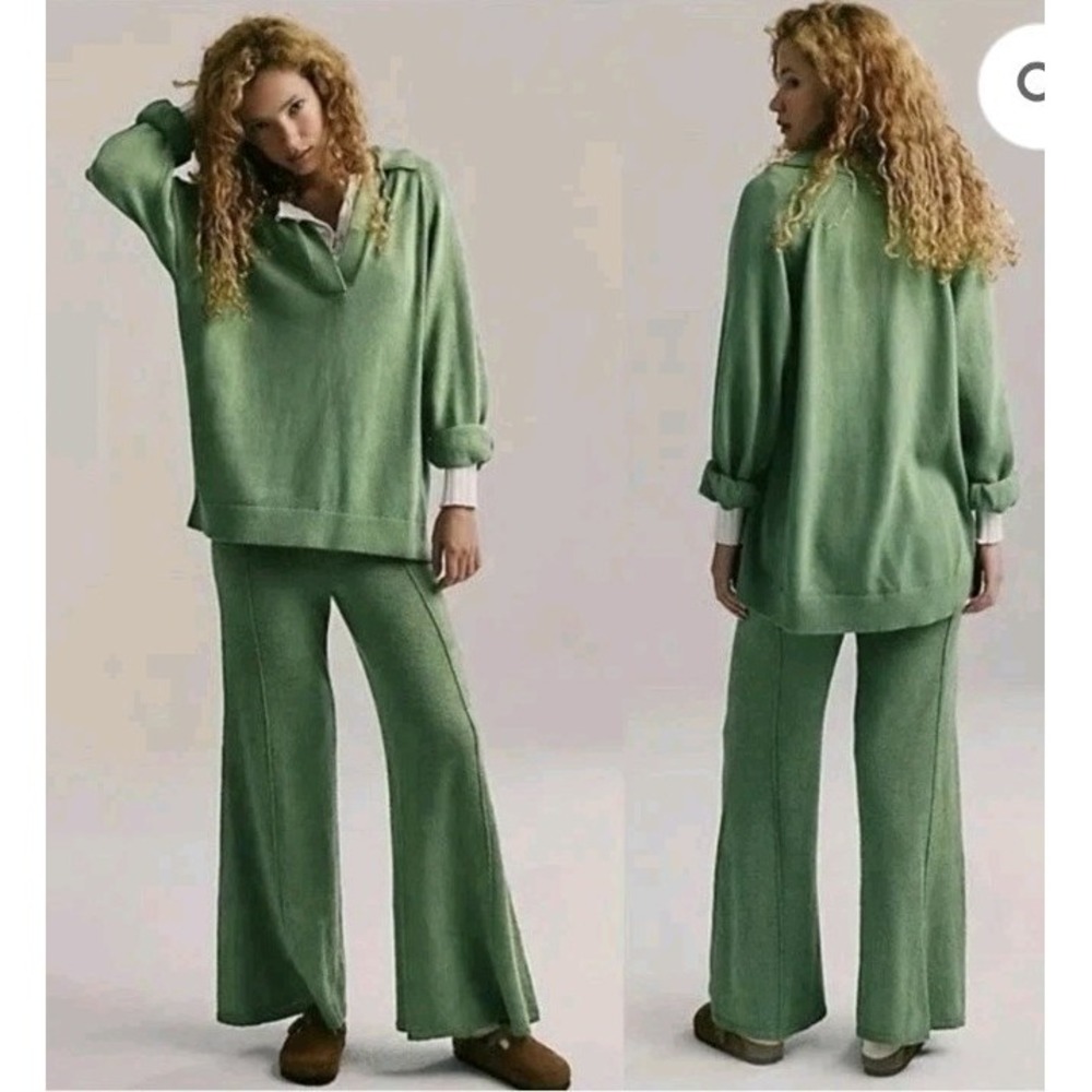 Free People Green Knit Pantsuit Set